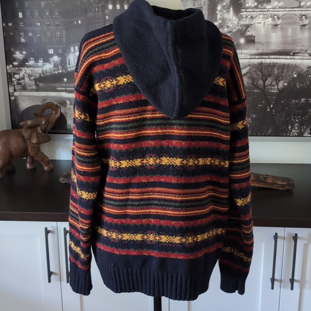 VGT 90s Bean Pole Woman's Multi-colored Striped Hooded Zippered Sweater. - Picture 6 of 12